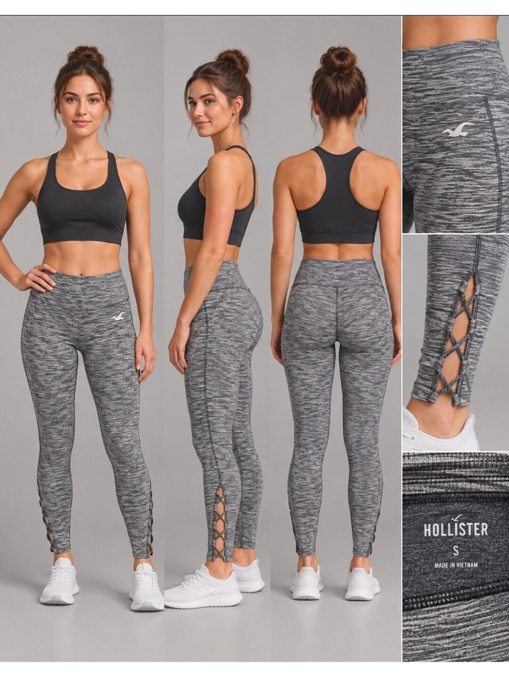 Hollister Women’s Small Gray Space Dye Active Leggings Lace Up Ankle Athletic